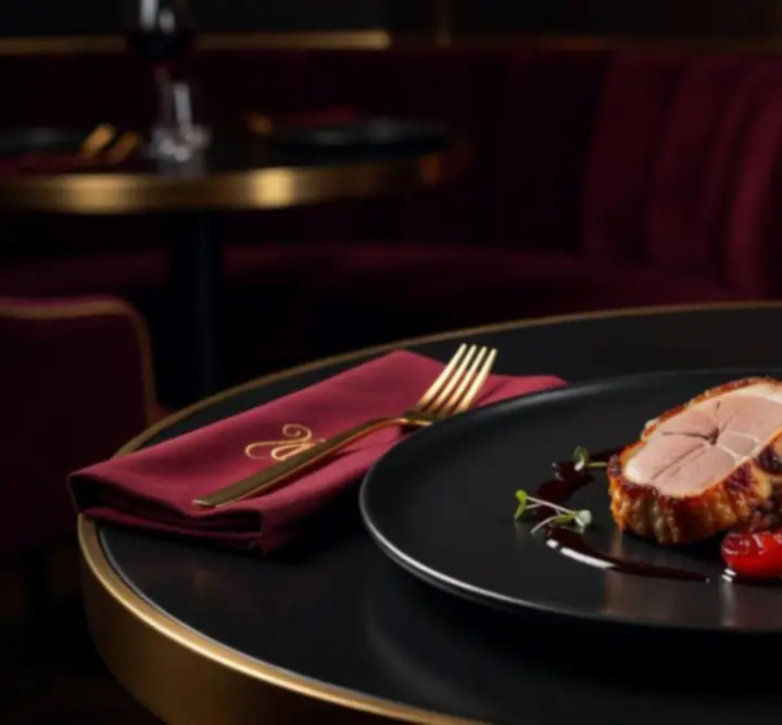 Detal eleganckiego nakrycia stołu i dania w restauracji Polska Food Circle